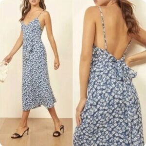 Reformation Dietrich Floral Print Crepe Midi Dress Floral Blue Midi Dress